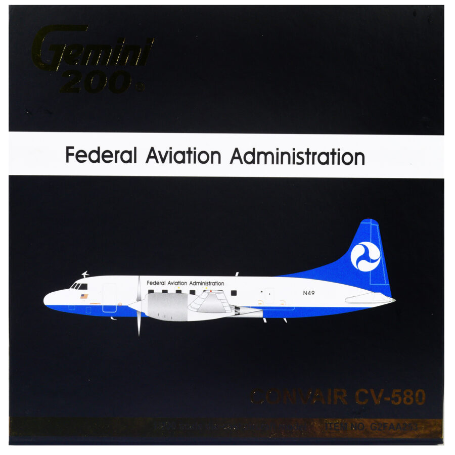 Convair CV-580 Commercial Aircraft "Federal Aviation Administration" White with Blue Tail "Gemini 200" Series 1/200 Diecast Model Airplane by GeminiJets Automotive