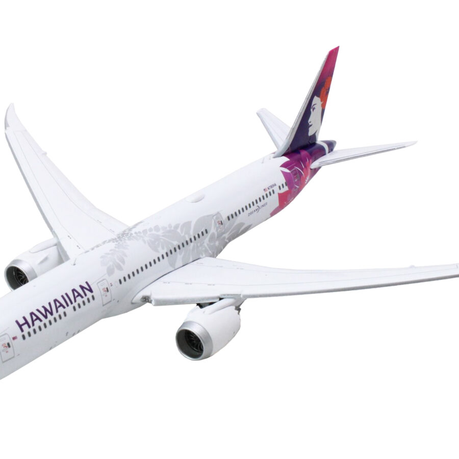 Boeing 787-9 Dreamliner Commercial Aircraft with Flaps Down "Hawaiian Airlines" (N780HA) White with Purple Tail 1/400 Diecast Model Airplane by GeminiJets Automotive