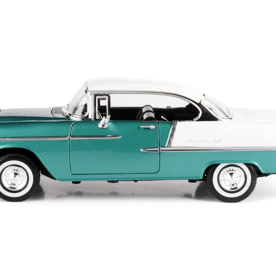 1955 Chevrolet Bel Air Hard Top Green Metallic and White 1/18 Diecast Model Car by Motormax Automotive