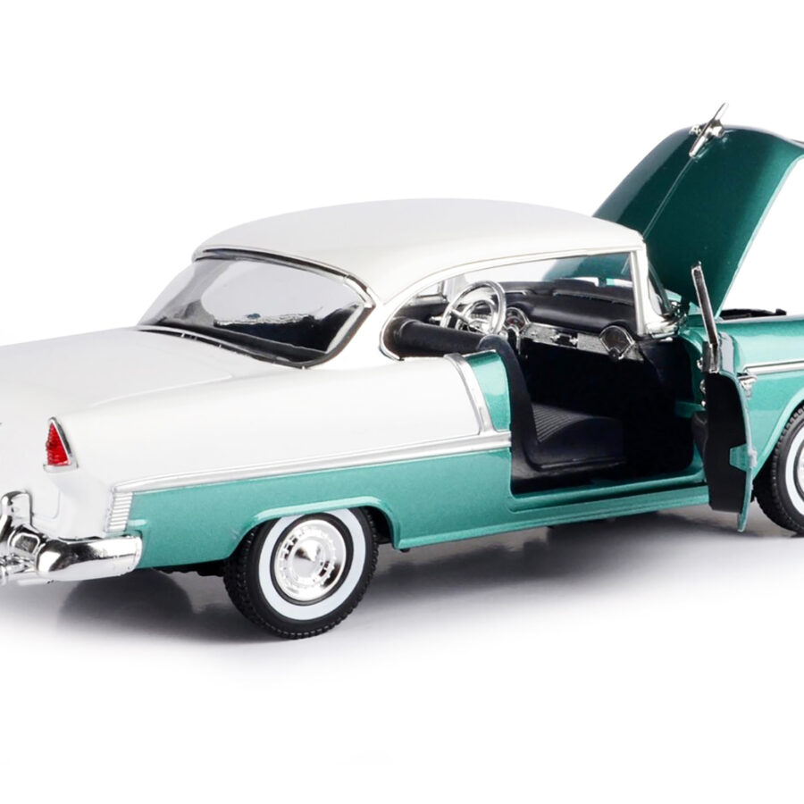 1955 Chevrolet Bel Air Hard Top Green Metallic and White 1/18 Diecast Model Car by Motormax Automotive