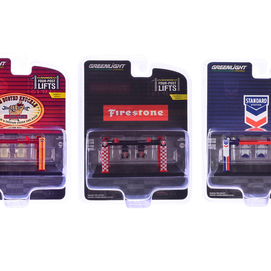 "Four-Post Lifts" Set of 3 pieces Series 6 1/64 Diecast Models by Greenlight Automotive
