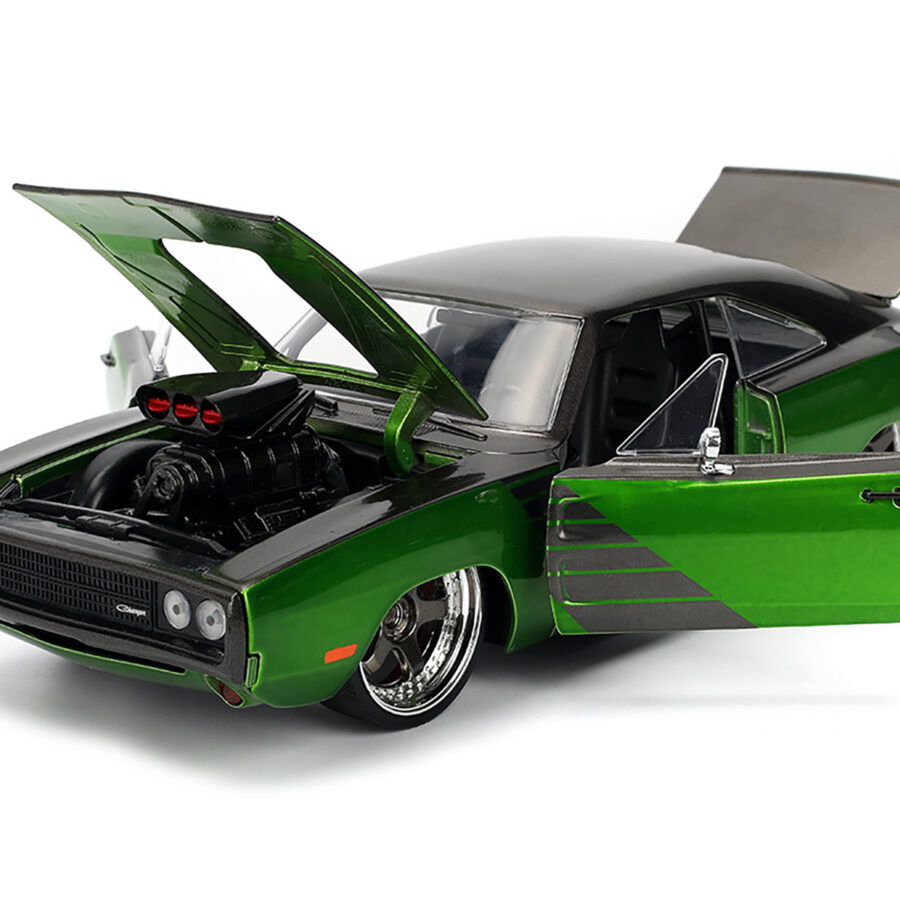 1970 Dodge Charger R/T Dark Gray Metallic and Green Metallic with Dark Gray Stripes "Bigtime Muscle" Series 1/24 Diecast Model Car by Jada Automotive