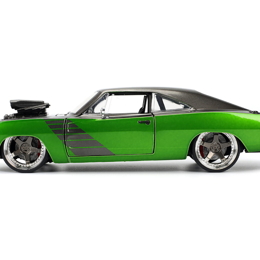 1970 Dodge Charger R/T Dark Gray Metallic and Green Metallic with Dark Gray Stripes "Bigtime Muscle" Series 1/24 Diecast Model Car by Jada Automotive