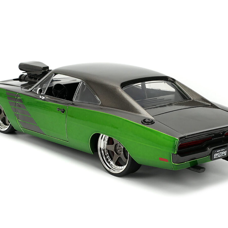 1970 Dodge Charger R/T Dark Gray Metallic and Green Metallic with Dark Gray Stripes "Bigtime Muscle" Series 1/24 Diecast Model Car by Jada Automotive