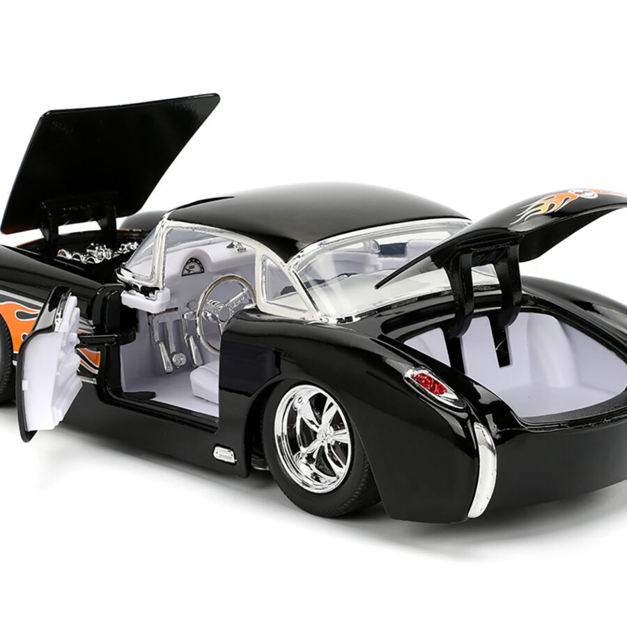 1957 Chevrolet Corvette Black with Flame Graphics and White Interior "Bigtime Muscle" Series 1/24 Diecast Model Car by Jada Automotive