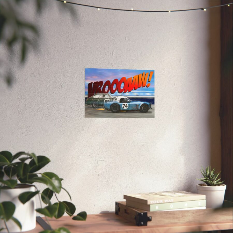 Racing Duel, Shelby Cobra vs MGB GT Competition, Poster Sports Car Racing Art