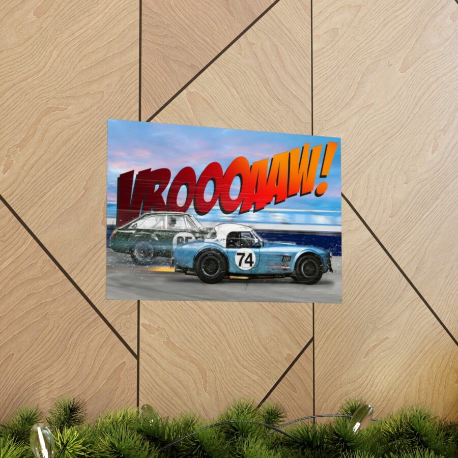 Racing Duel, Shelby Cobra vs MGB GT Competition, Poster Sports Car Racing Art