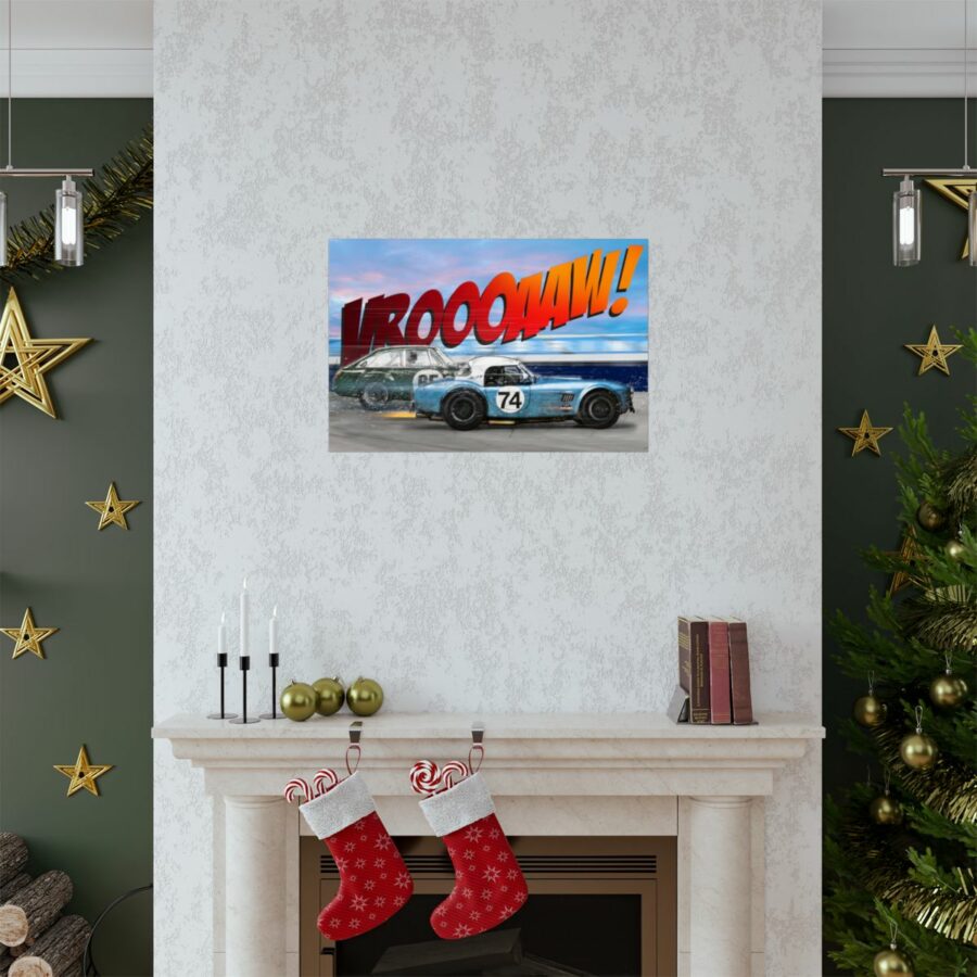 Racing Duel, Shelby Cobra vs MGB GT Competition, Poster Sports Car Racing Art