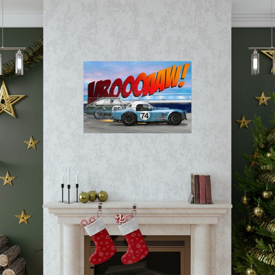 Racing Duel, Shelby Cobra vs MGB GT Competition, Poster Sports Car Racing Art