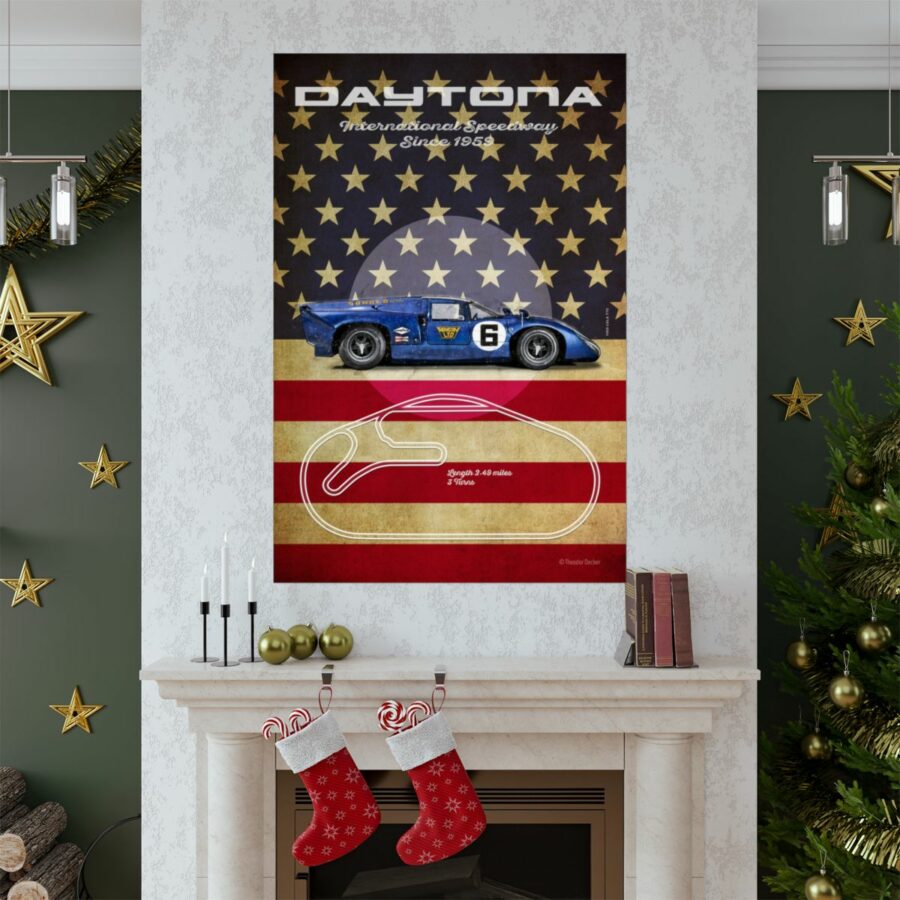 Daytona Racetrack, Lola T70, Poster Sports Car Racing Art