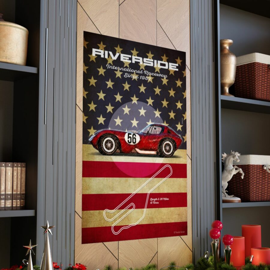 Riverside Racetrack, Cheetah Chevrolet V8, Poster Sports Car Racing Art