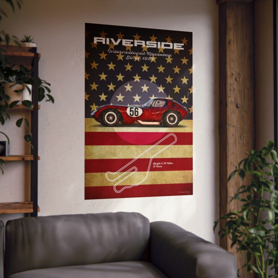 Riverside Racetrack, Cheetah Chevrolet V8, Poster Sports Car Racing Art