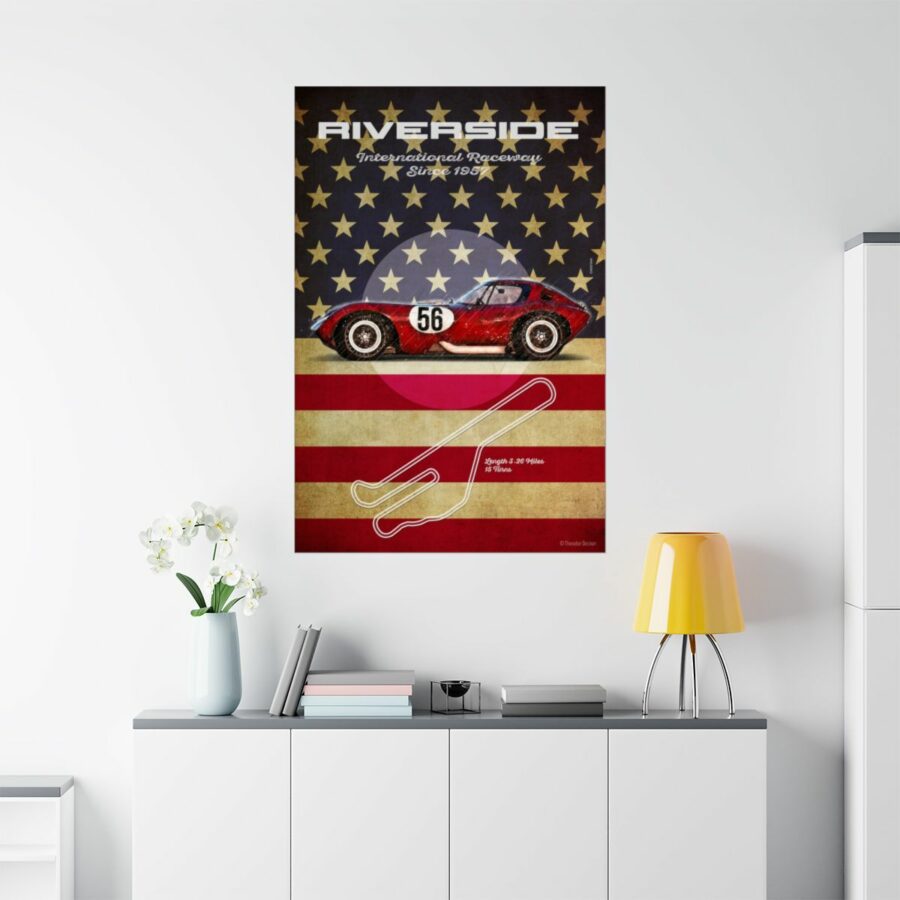 Riverside Racetrack, Cheetah Chevrolet V8, Poster Sports Car Racing Art
