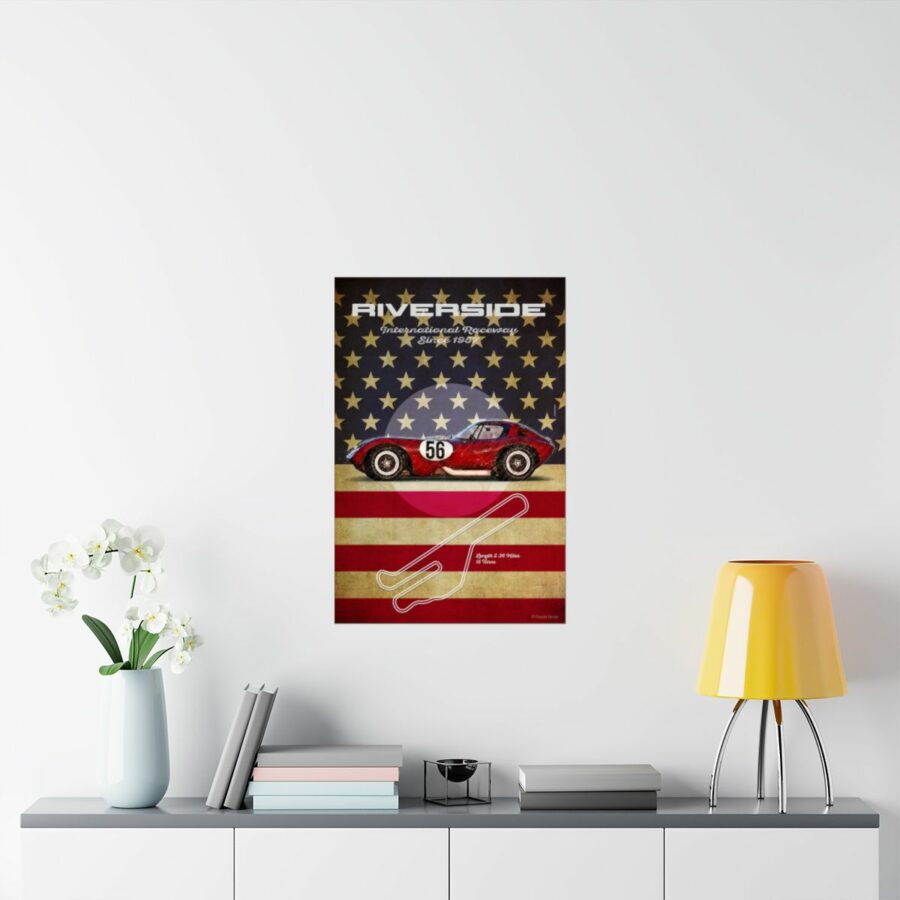 Riverside Racetrack, Cheetah Chevrolet V8, Poster Sports Car Racing Art