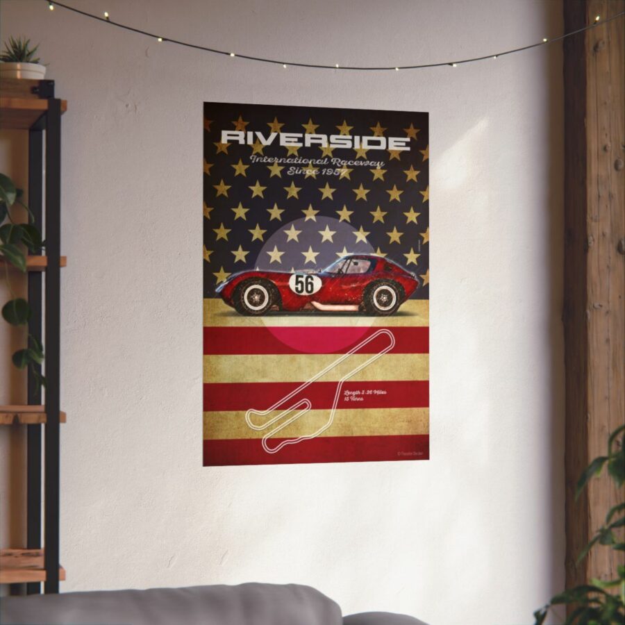 Riverside Racetrack, Cheetah Chevrolet V8, Poster Sports Car Racing Art