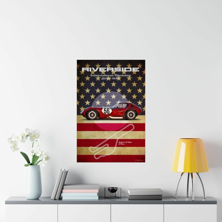 Riverside Racetrack, Cheetah Chevrolet V8, Poster Sports Car Racing Art