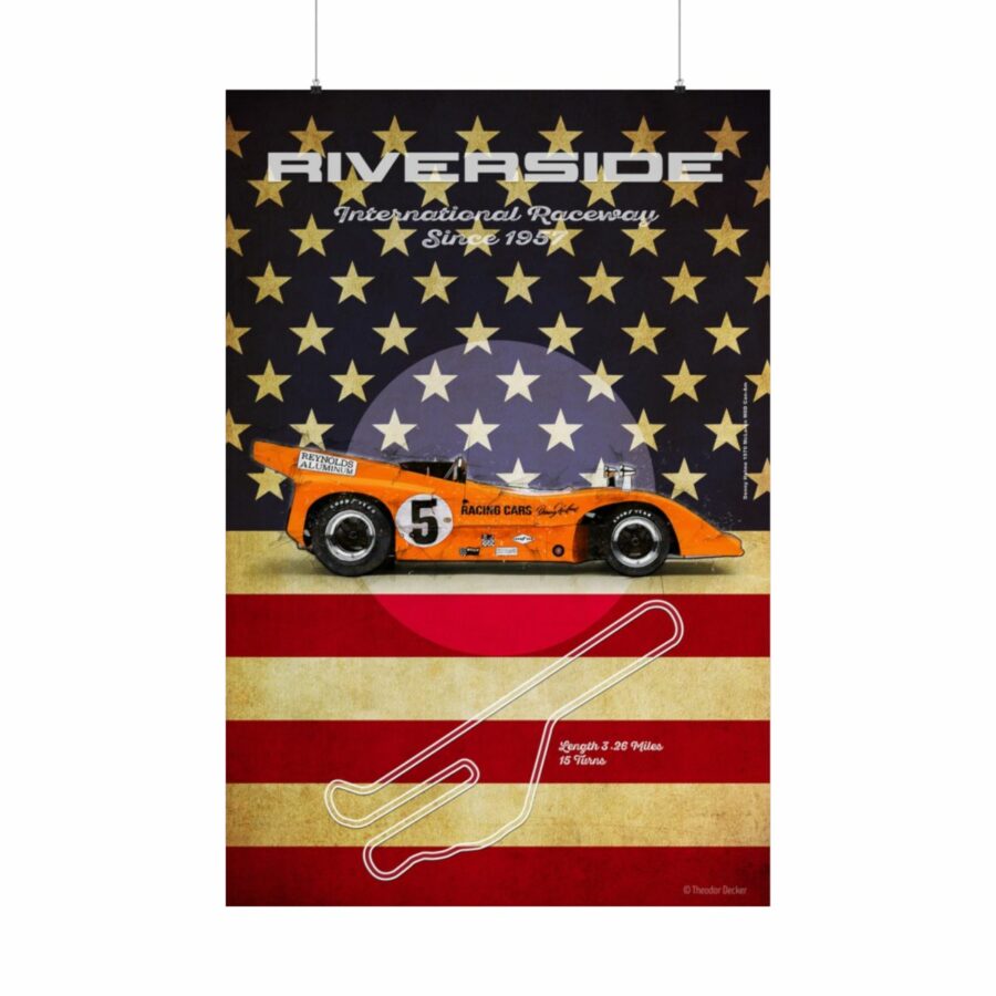 Riverside Racetrack, McLaren M8D, Poster Sports Car Racing Art