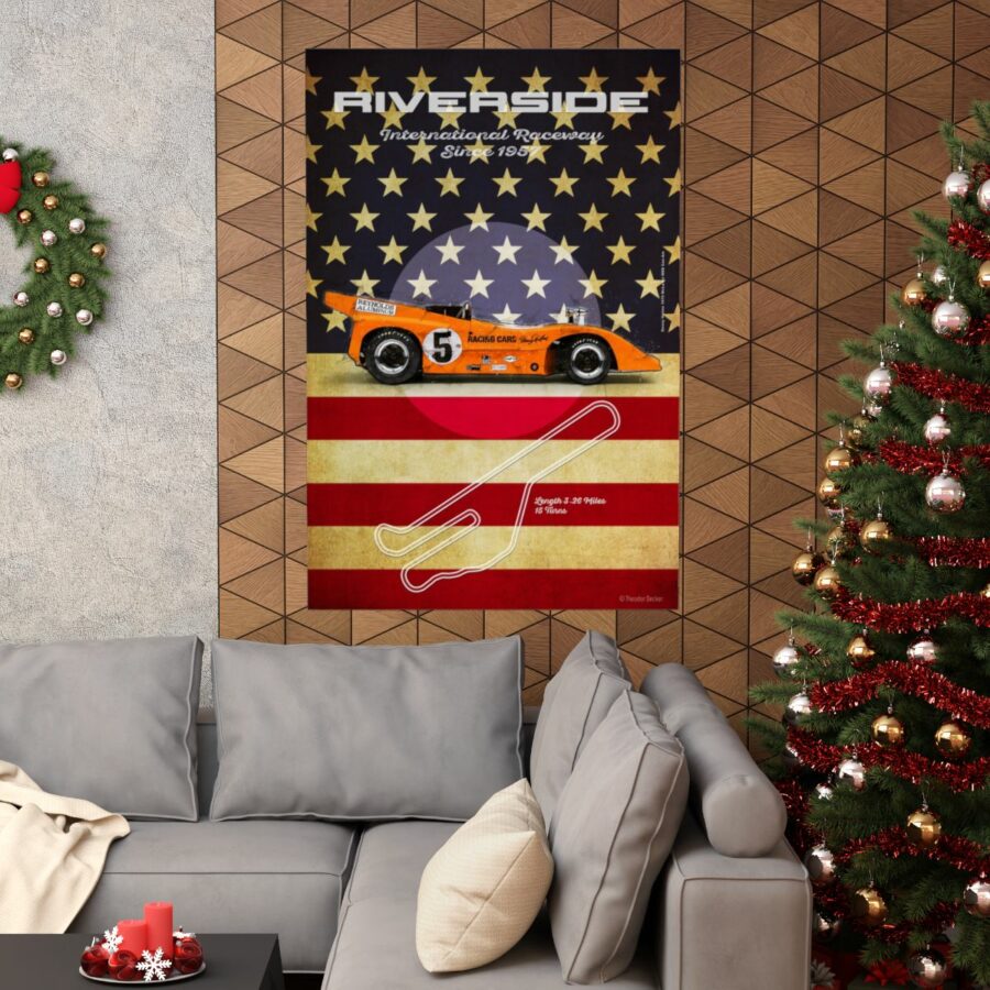 Riverside Racetrack, McLaren M8D, Poster Sports Car Racing Art