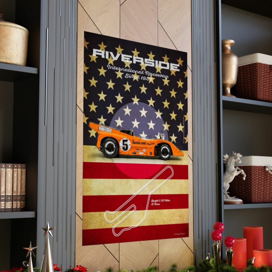 Riverside Racetrack, McLaren M8D, Poster Sports Car Racing Art