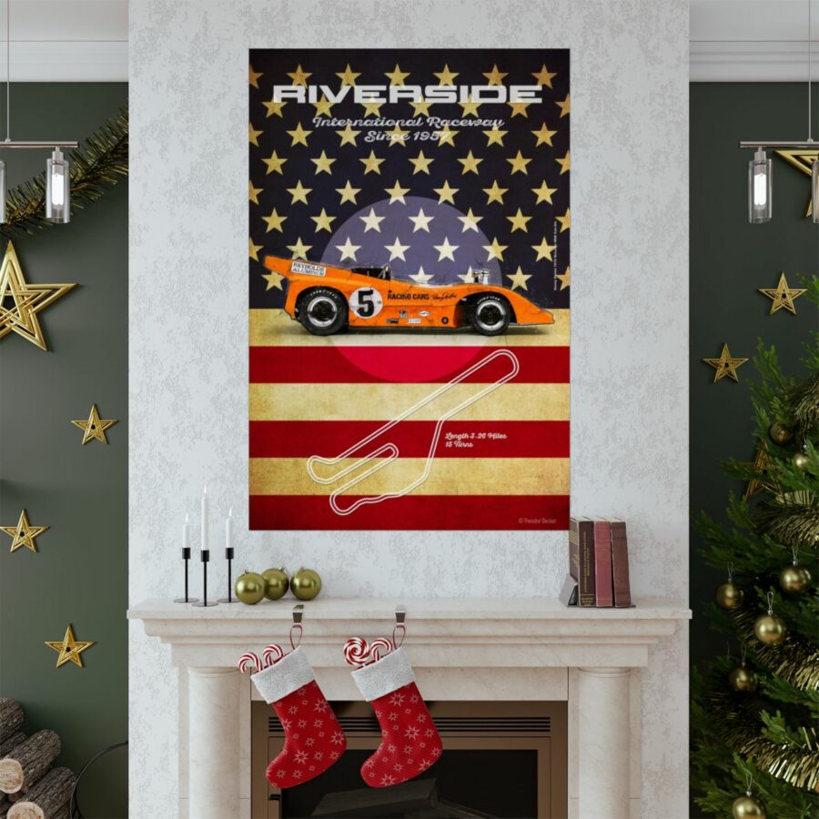 Riverside Racetrack, McLaren M8D, Poster Sports Car Racing Art