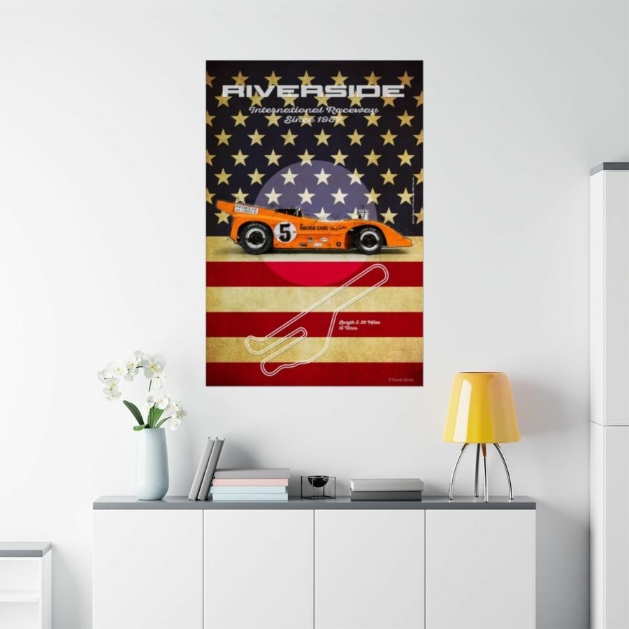 Riverside Racetrack, McLaren M8D, Poster Sports Car Racing Art