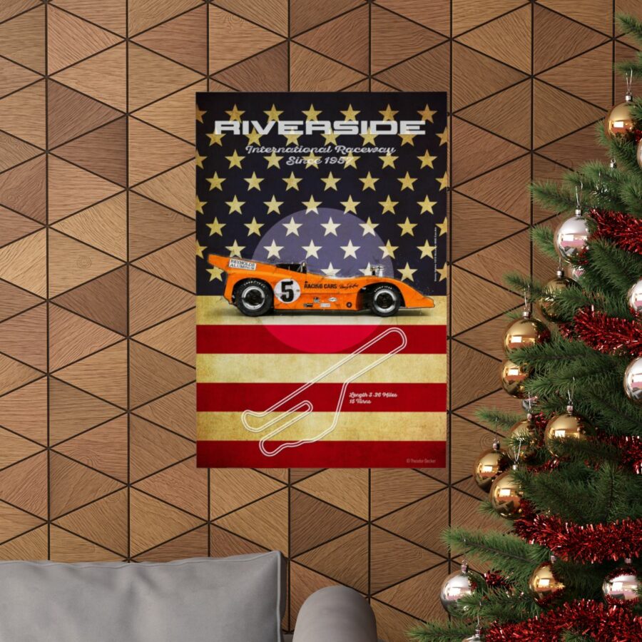 Riverside Racetrack, McLaren M8D, Poster Sports Car Racing Art