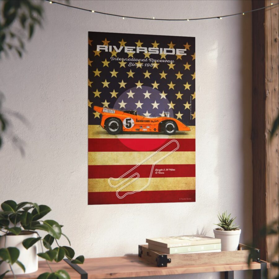 Riverside Racetrack, McLaren M8D, Poster Sports Car Racing Art