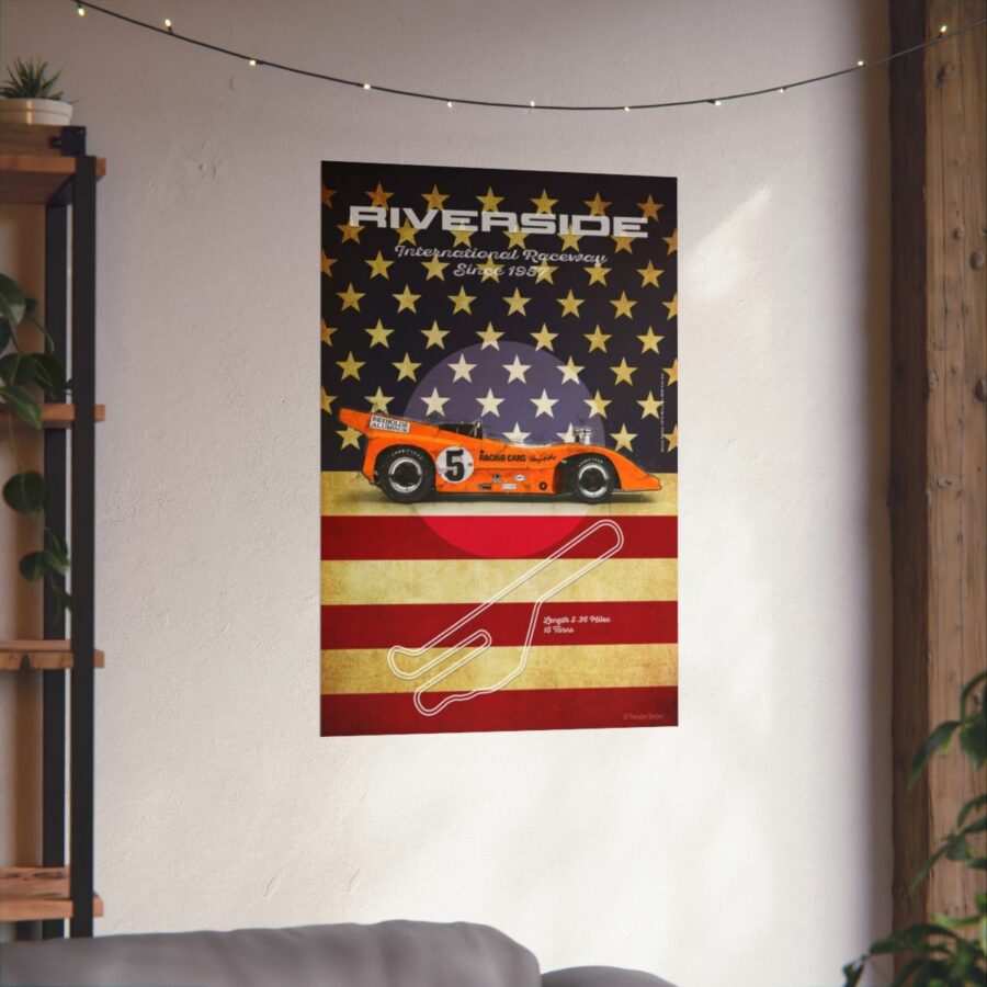 Riverside Racetrack, McLaren M8D, Poster Sports Car Racing Art