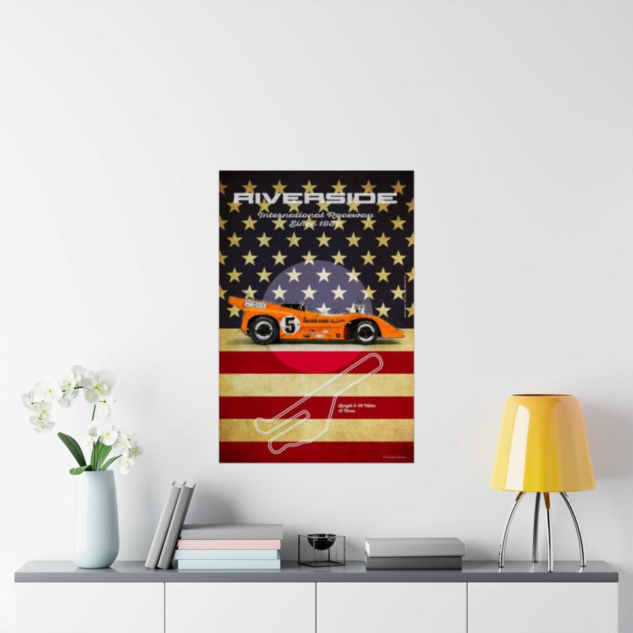 Riverside Racetrack, McLaren M8D, Poster Sports Car Racing Art