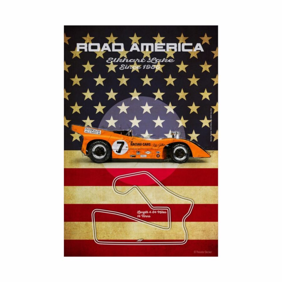 Road America Racetrack, McLaren M8D, Poster Sports Car Racing Art
