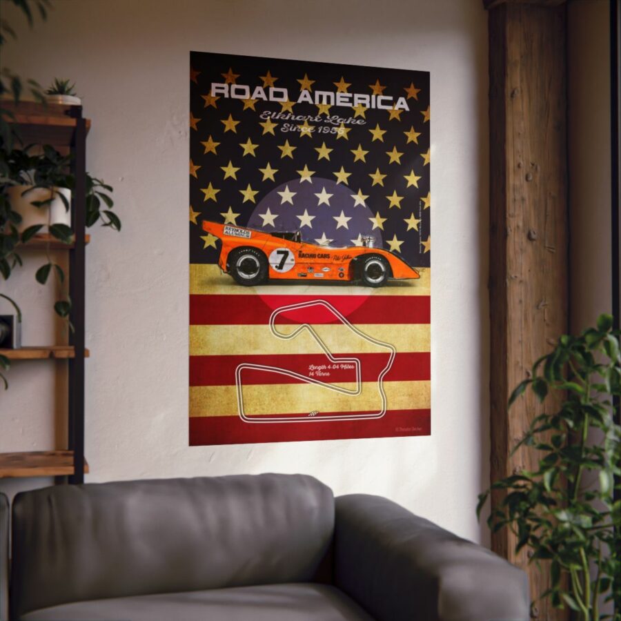 Road America Racetrack, McLaren M8D, Poster Sports Car Racing Art