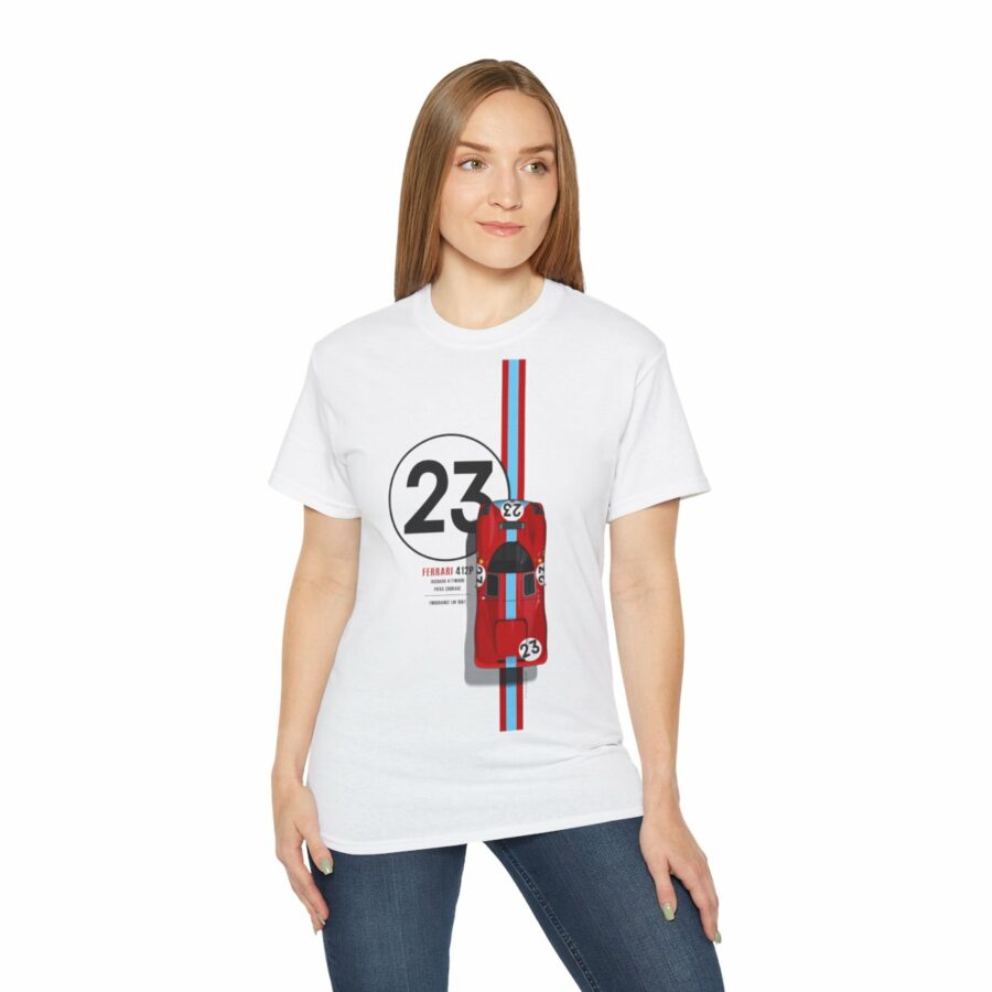 Ferrari 412P, Number 23, 100% Cotton T-Shirt Sports Car Racing Clothing