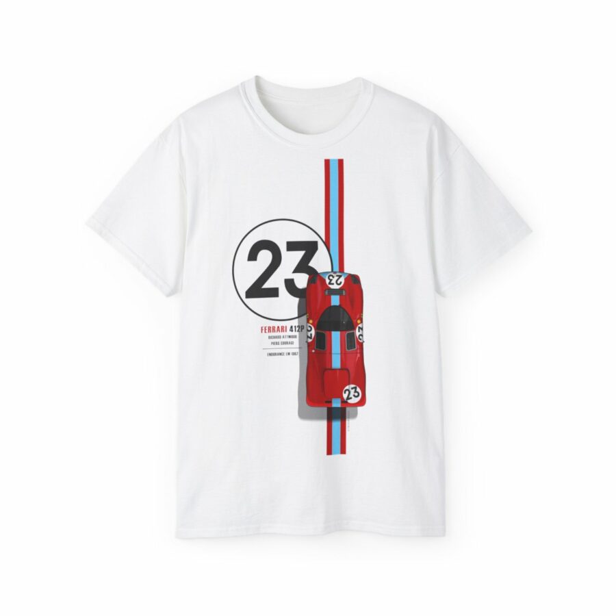 Ferrari 412P, Number 23, 100% Cotton T-Shirt Sports Car Racing Clothing
