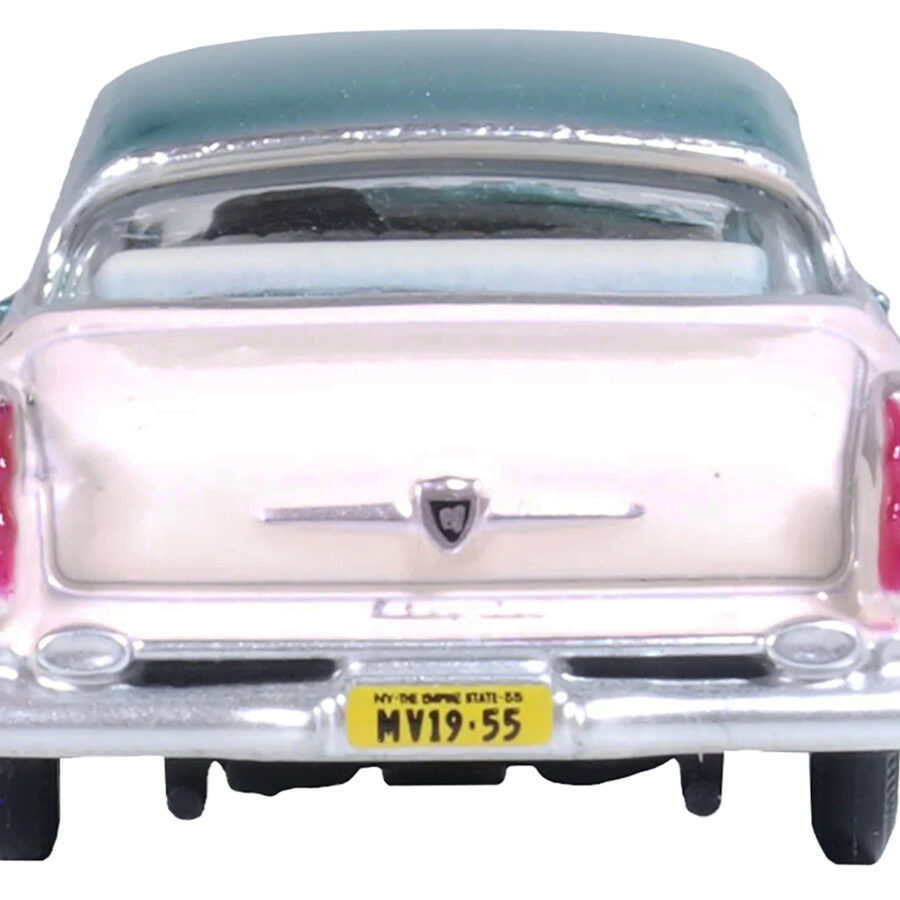 1955 Chrysler New Yorker Deluxe St. Regis Jade Green Metallic and Cream 1/87 (HO) Scale Diecast Model Car by Oxford Diecast Automotive