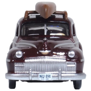 1946 DeSoto Suburban with Roof Rack and Canoe Royal Maroon 1/87 (HO) Scale Diecast Model Car by Oxford Diecast  by Diecast Mania