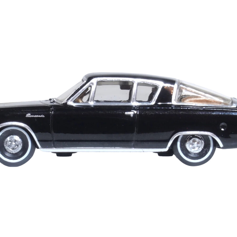 1965 Plymouth Barracuda Black with Gold Stripes 1/87 (HO) Scale Diecast Model Car by Oxford Diecast Automotive