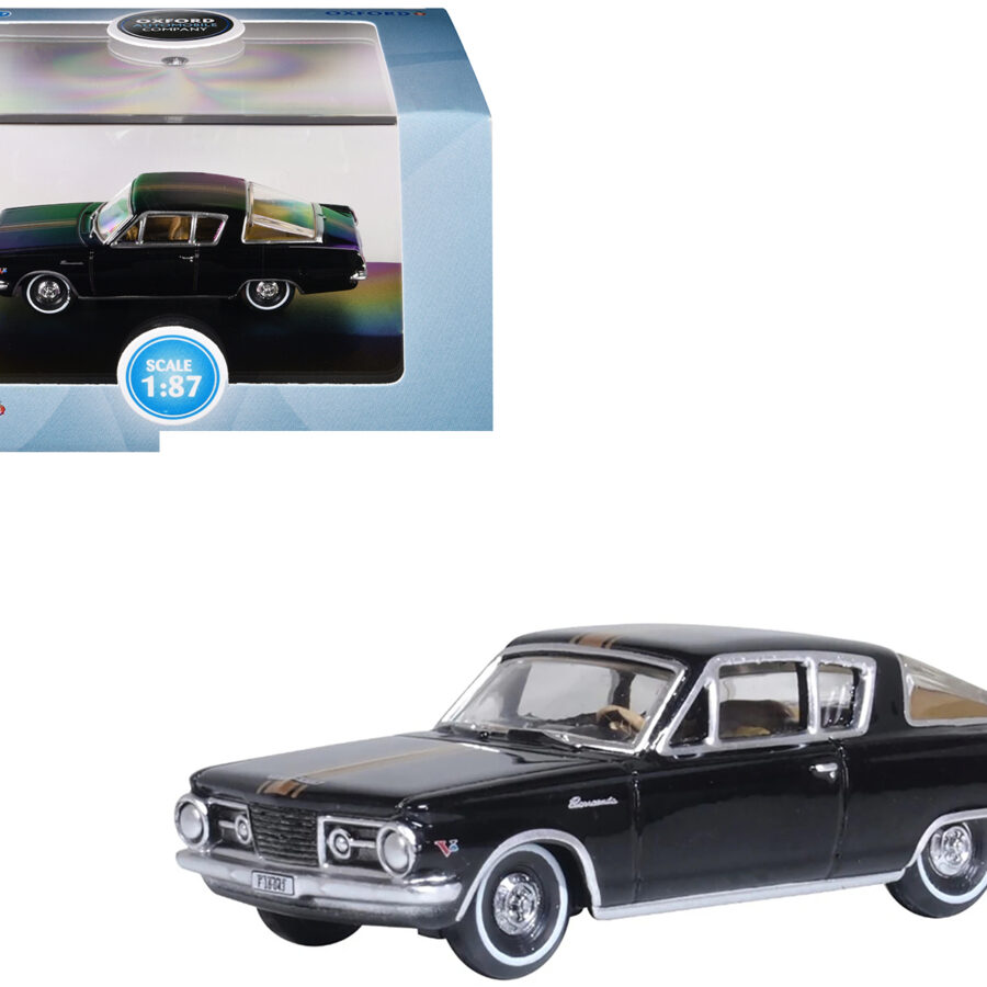 1965 Plymouth Barracuda Black with Gold Stripes 1/87 (HO) Scale Diecast Model Car by Oxford Diecast Automotive
