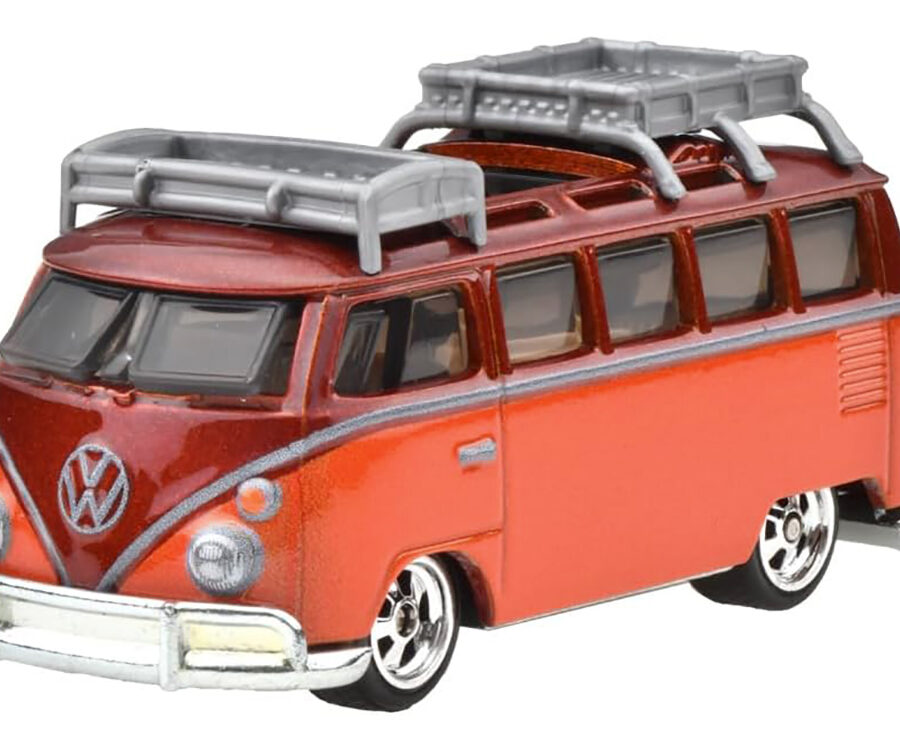 1967 Volkswagen Samba Bus Orange and Dark Red Metallic with Roof Rack "Boulevard" Series Diecast Model Car by Hot Wheels Automotive