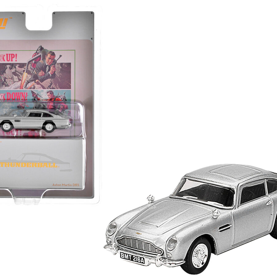 Aston Martin DB5 RHD (Right Hand Drive) Birch Silver Metallic 007 James Bond "Thunderball" (1965) Movie Limited Edition 1/64 Diecast Model Car by Mini GT Automotive