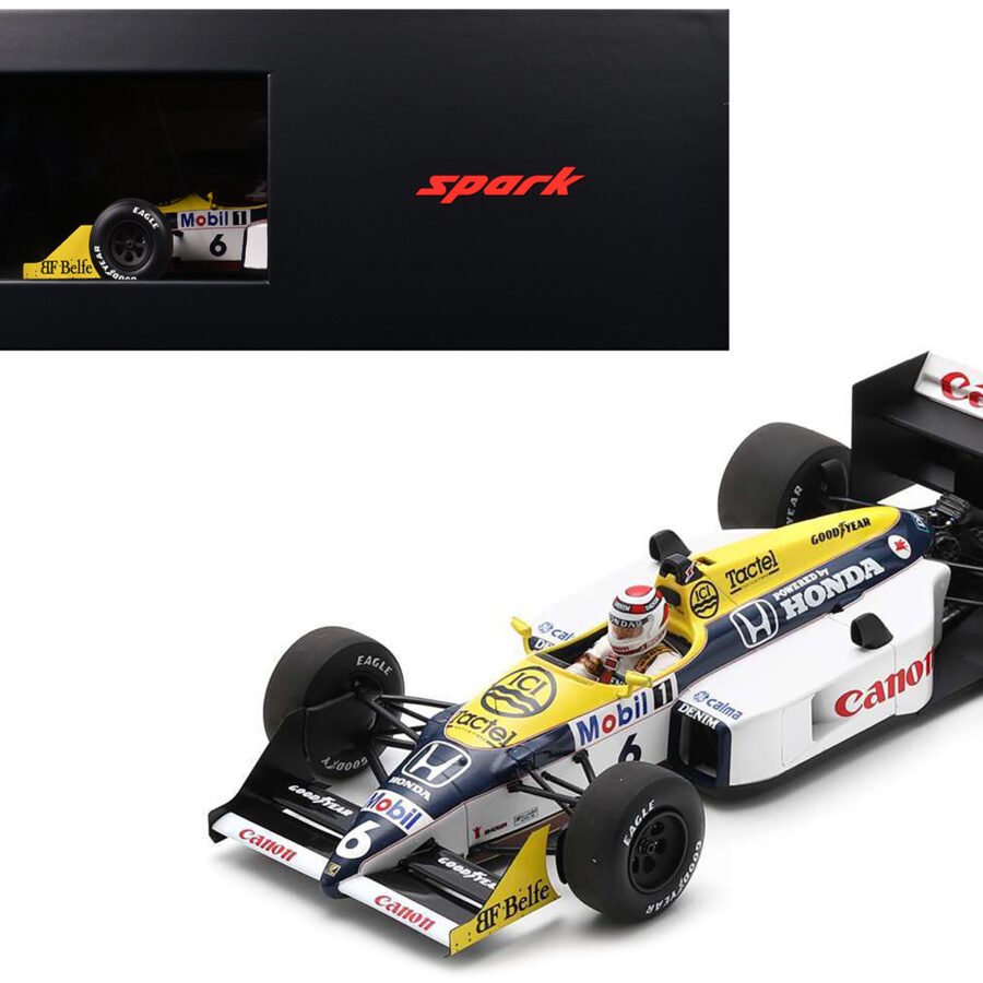 Williams FW11B #6 Nelson Piquet "Williams-Honda" Winner Formula One F1 "Italian GP" (1987) and Acrylic Display Case 1/18 Model Car by Spark Automotive