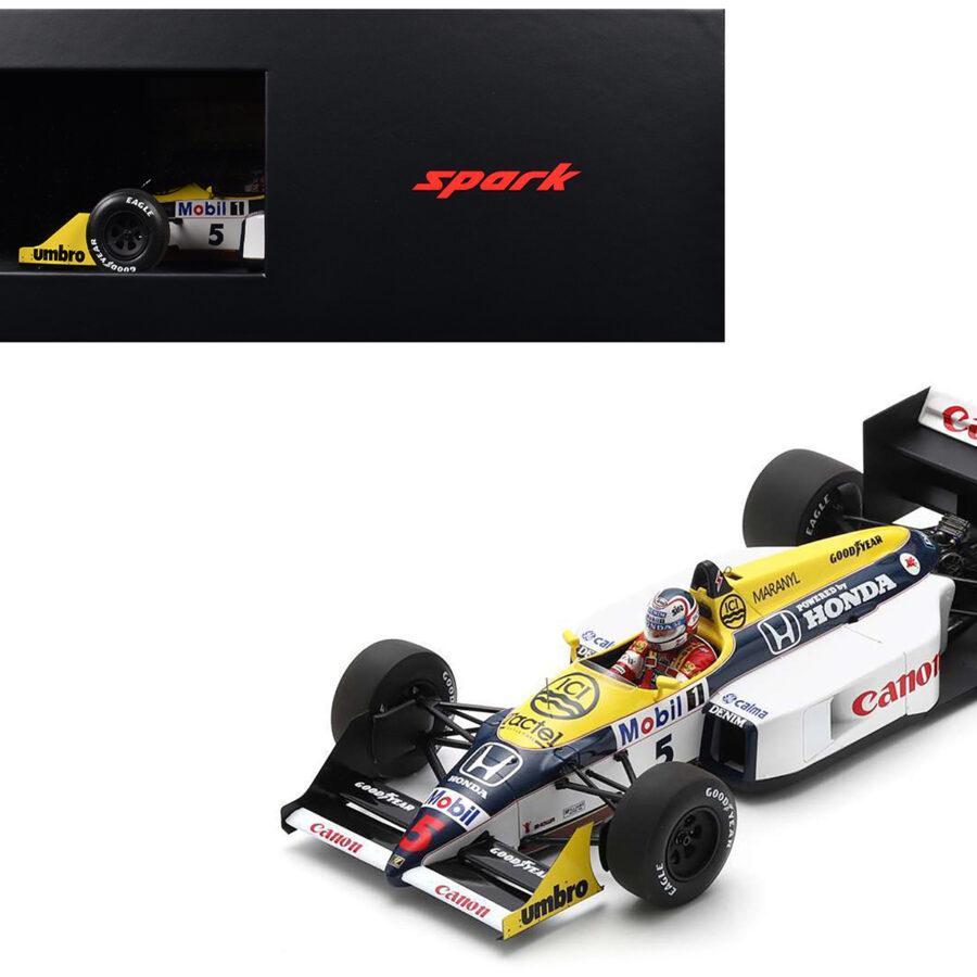 Williams FW11B #5 Nigel Mansell "Williams-Honda" Winner Formula One F1 "British GP" (1987) and Acrylic Display Case 1/18 Model Car by Spark Automotive