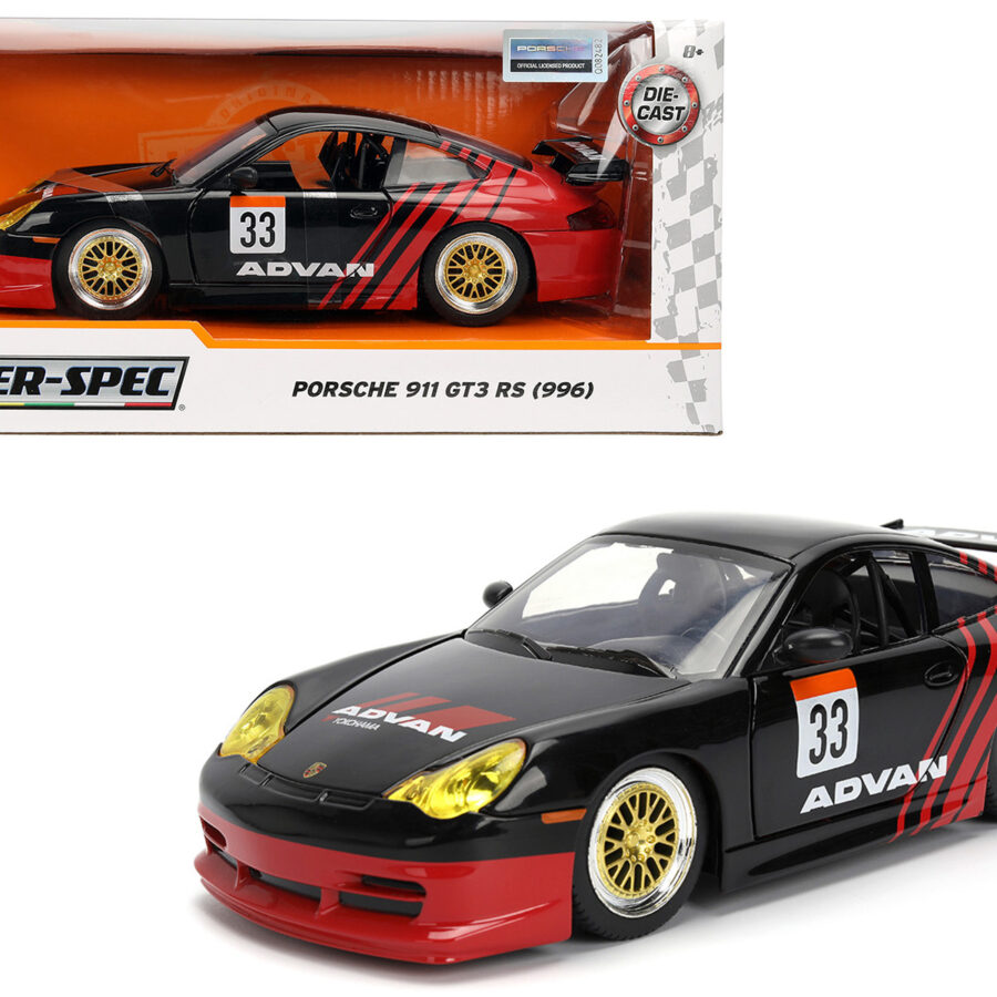 Porsche 911 GT3 RS (996) #33 "ADVAN" Black and Red "Hyper-Spec" Series 1/24 Diecast Model Car by Jada Automotive