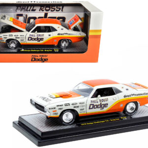 1970 Dodge Challenger T/A Drag Car "Paul Rossi" White and Orange with Graphics Limited Edition to 6650 pieces Worldwide 1/24 Diecast Model Car by M2 Machines  by Diecast Mania