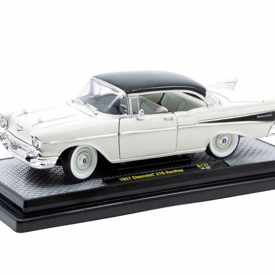 1957 Chevrolet 210 Hardtop White with a Black Top and White and Black Interior Limited Edition to 6650 pieces Worldwide 1/24 Diecast Model Car by M2 Machines Automotive