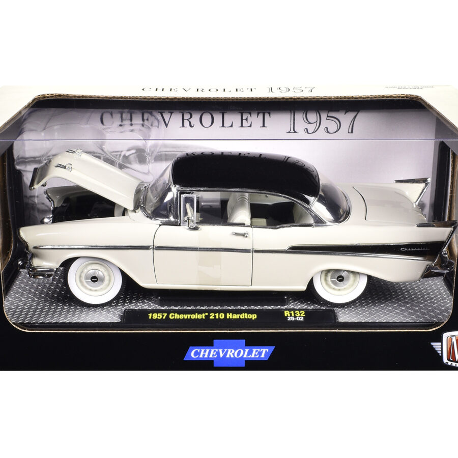 1957 Chevrolet 210 Hardtop White with a Black Top and White and Black Interior Limited Edition to 6650 pieces Worldwide 1/24 Diecast Model Car by M2 Machines Automotive