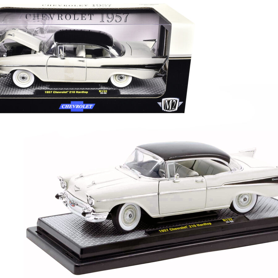 1957 Chevrolet 210 Hardtop White with a Black Top and White and Black Interior Limited Edition to 6650 pieces Worldwide 1/24 Diecast Model Car by M2 Machines Automotive