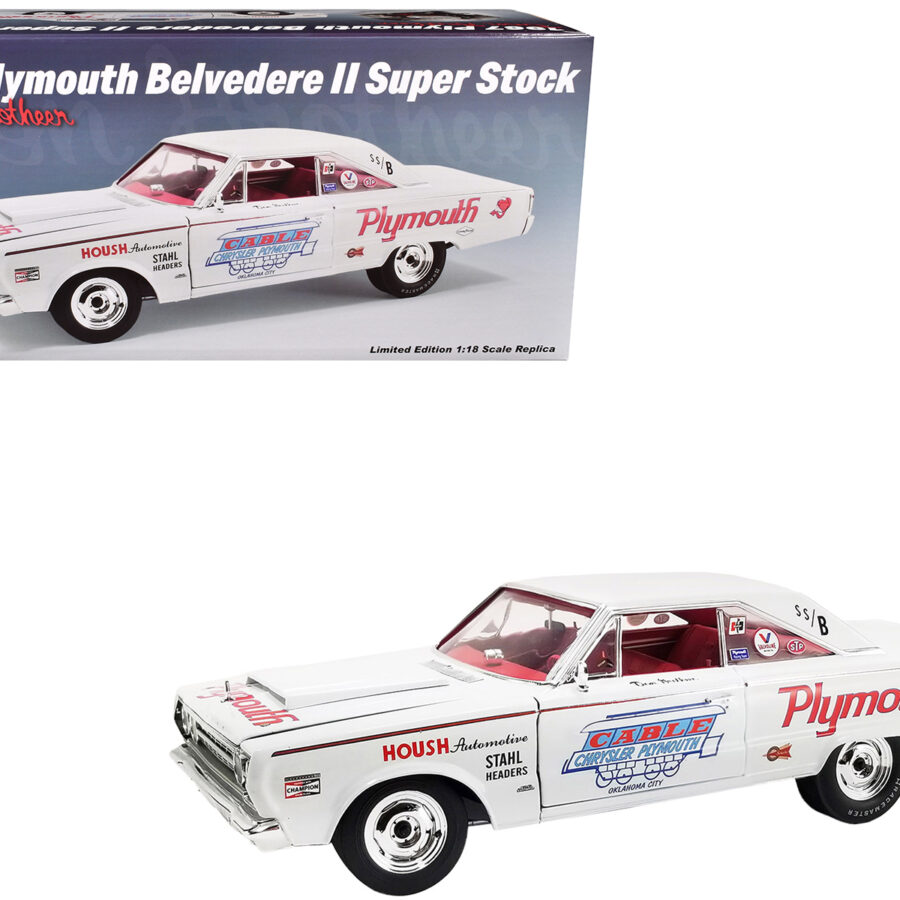1967 Plymouth Belvedere II Super Stock "Don Grotheer" White with Graphics and Red Interior Limited Edition to 306 pieces Worldwide 1/18 Diecast Model Car by ACME Automotive