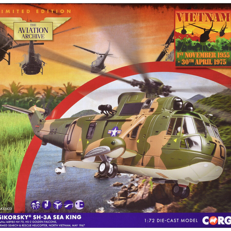 Sikorsky SH-3A Sea King Helicopter "HS-2 Golden Falcons Armed Search & Rescue North Vietnam" (1967) United States Navy "The Aviation Archive" Series 1/72 Diecast Model by Corgi Automotive