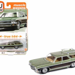 1970 Chevrolet Kingswood Estate Wagon Green Mist Metallic with Woodgrain Sides and Roof Rack "Muscle Wagons" Series 1/64 Diecast Model Car by Auto World  by Diecast Mania