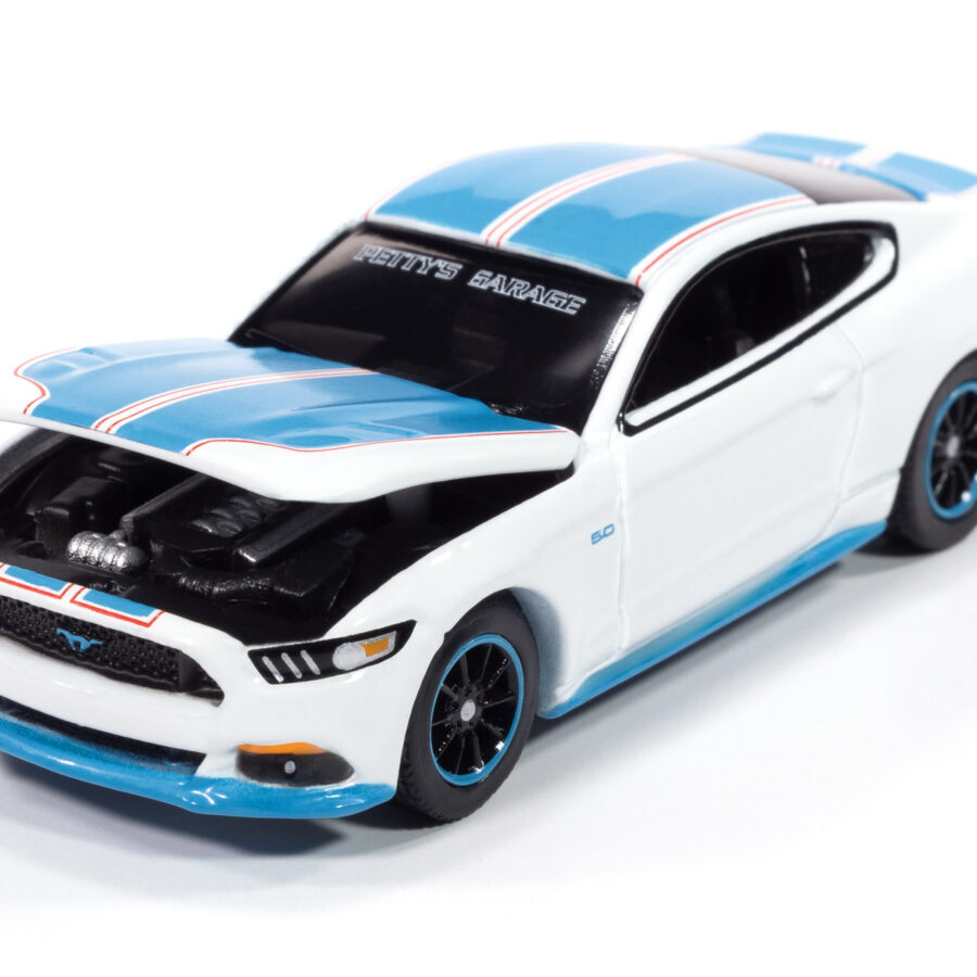 2016 Ford Mustang GT King Premier Edition "Petty's Garage" Oxford White with Petty Blue Stripes "Modern Muscle" Series 1/64 Diecast Model Car by Auto World Automotive